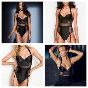 Victoria’s Secret Quilted Halter Top Teddy Bustier With Garter Belt Clips